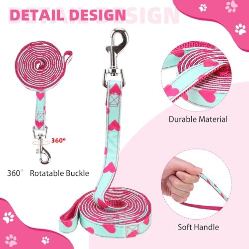 KOOLTAIL Valentines Dog Harness and Leash Set for Small Medium Dogs, Step in No Pull Soft Mesh Dog Harness Padded Pet Vest, Adjustable Reflective Easy Walking Puppy Harnesses Training, Pink Heart S - Image 3