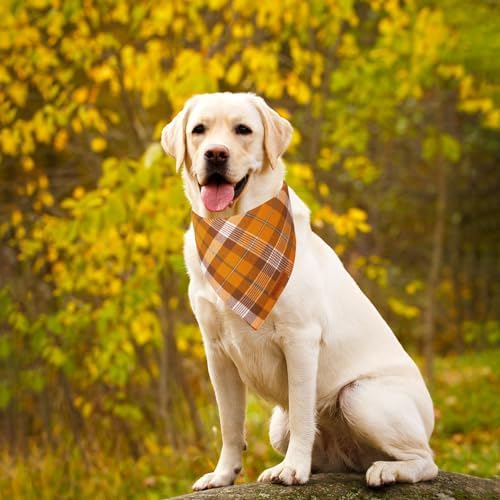ADOGGYGO Fall Thanksgiving Dog Bandanas, Orange Plaid Dog Scarf, X-Large - Image 3
