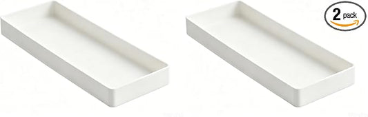 Amazon Basics Rectangular Plastic Desk Organizer, Half Accessory Tray for Office Supplies and Workspace Organization, 9.4" x 3.3" x 1", White (Pack of 2) by AmazonBasics