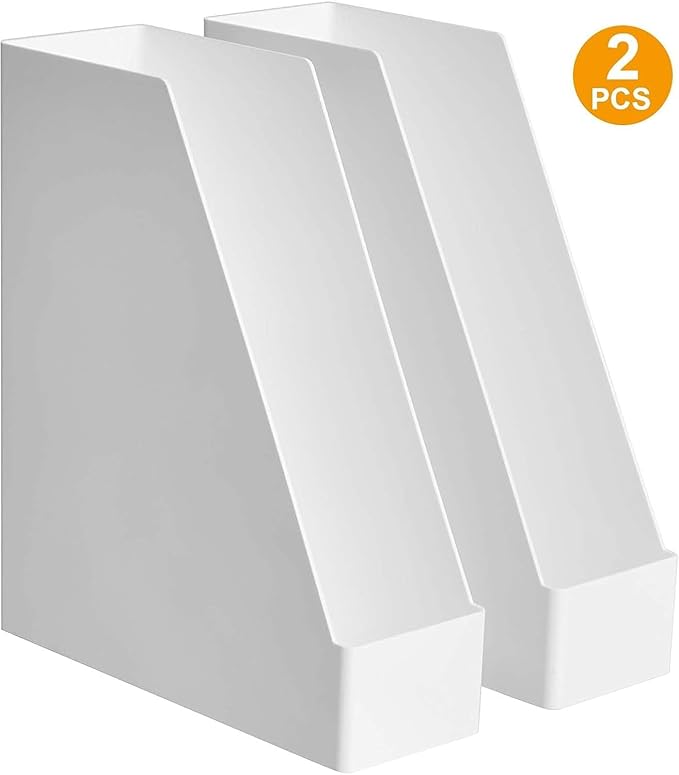 Amazon Basics Rectangular Plastic Desk Organizer, Magazine Rack, White, 2-Pack - Image 4