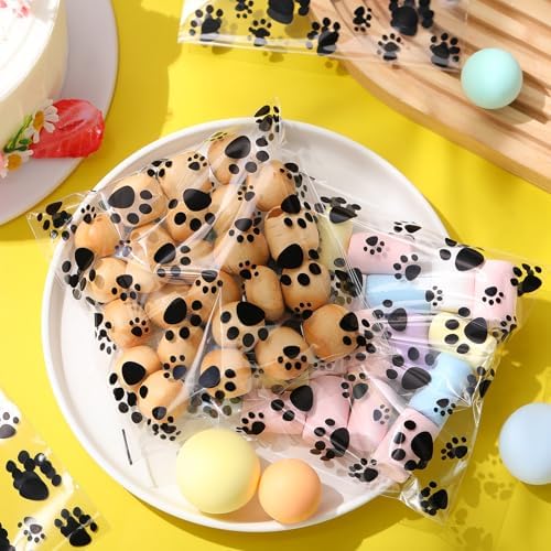 Pasimy 500 Pcs Dog Paw Treat Bags, Clear Self Adhesive Clear Black - Image 4