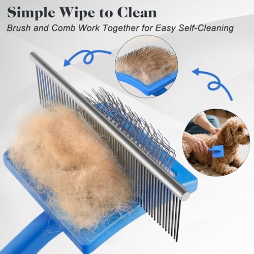 2PCS Slicker Brush for Dogs & Pet Comb,Professional Dog Grooming Brush (Goldendoodles,Poodles,Labradoodles) with Extra Long Pins to Effectively Remove Tangles, Knots and Mats (Blue, Large) (Pack of 2) - Image 5