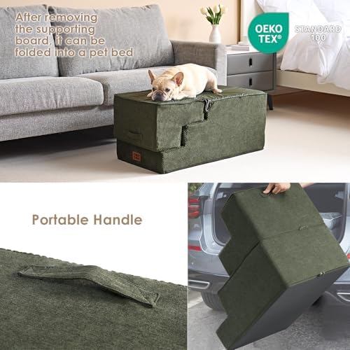 EHEYCIGA Dog Stairs for High Bed 25" H, Extra Wide Dog 5-Step, Military Green - Image 6