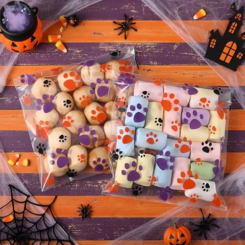 Pasimy 200 Pcs Paw Dog Treat Bags Clear Cellophane, Halloween Color - Image 4