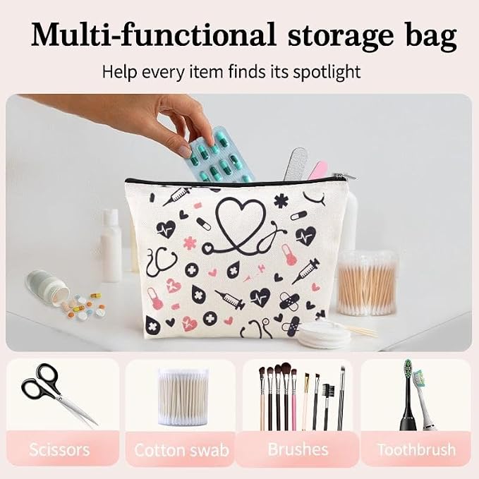 Small Home Medical Bag Pouch Nurse Pocket Protector Pouch Pharmacist Doctor Bag Accessories for Women Family Emergency Medical Kit Nursing Student Essential Supplies for Clinicals Canvas First Aid Bag - Image 2