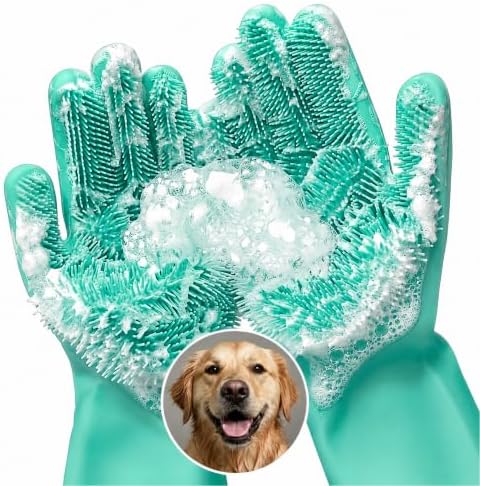 Cat and Dog Washing Gloves, 1 Pair, 11.6 in, Silicone (Turquoise) by RZleticc