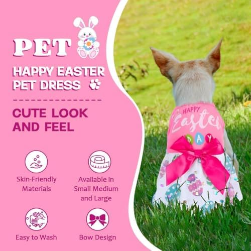 Cute Happy Easter Day Dog Dress Bunny Eggs Easter Dog Cat Clothes Pink Tulle Pet Doggie Apparel Outfit with Bowknot for Small Dogs Puppy Cat Girl Costume - Image 4