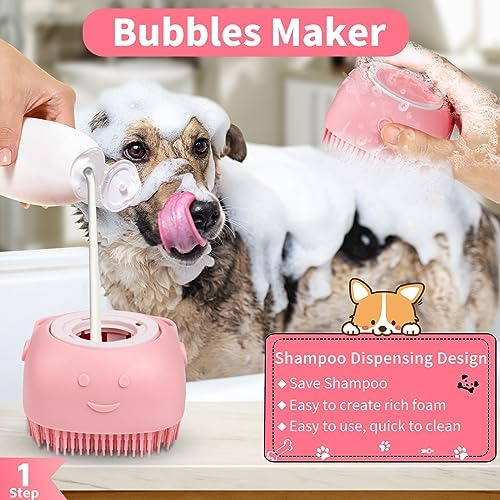 Comotech 6PCS Dog Bath Brush & Dog Toothbrush | Adjustable Handle Shampoo Brush & Scrubber for Short & Long Haired Dogs & Cats | Effectively Solve Odor & Stain Removal Problems (Pink Red Pink) - Image 2