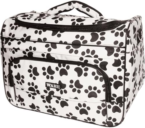 WAHL Professional Animal Travel Tote Bag with Zipper - Travel Bag - Storage Bag for Grooming Supplies - for Dog, Cat & Pet Groomers - 28.8 Inches, Black & White Paw Print Design (#97764-001) by WahlProfessionalAnimal
