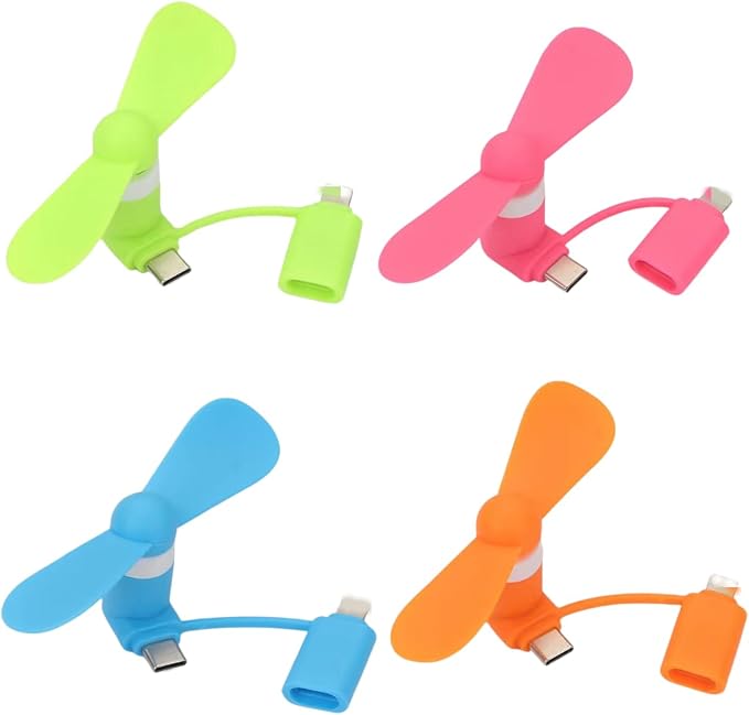 Type USB C 2-in-1 Cell Phone Fan, for iPhone All Series 7 8 X 11 12 13 14 15 16 17 XS XR Plus Mini Pro Max SE, for Samsung Galaxy S, Z Fold Flip, A1/A2/A3/A5 Series, M1/M3/M5, Note Series (Color x4) by YUNLOVXEE