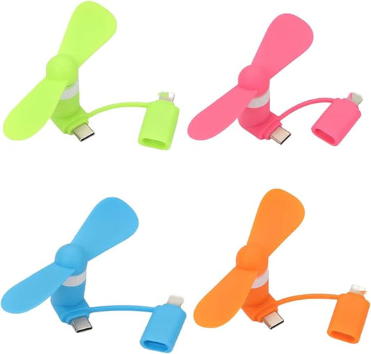 Type USB C 2-in-1 Cell Phone Fan, for iPhone All Series 7 8 X 11 12 13 14 15 16 17 XS XR Plus Mini Pro Max SE, for Samsung Galaxy S, Z Fold Flip, A1/A2/A3/A5 Series, M1/M3/M5, Note Series (Color x4) by YUNLOVXEE