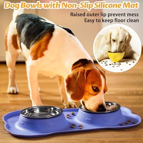 Hubulk Pet Dog Bowls 2 Stainless Steel Dog Bowl with No Spill Non-Skid Silicone Mat + Pet Food Scoop Water and Food Feeder Bowls for Feeding Small Medium Large Dogs Cats Puppies (X- Large, Purple)… - Image 6
