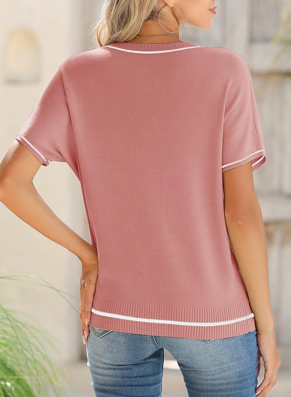 SHEWIN Womens Tops Trendy Short Sleeve Shirts Crewneck Lightweight Knit Sweater Top Business Casual Outfits - Image 3