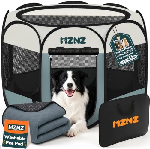 Dog Cat Small Animal Puppy Playpen Crate with Pee Pad, Large, Grey by MZNZ