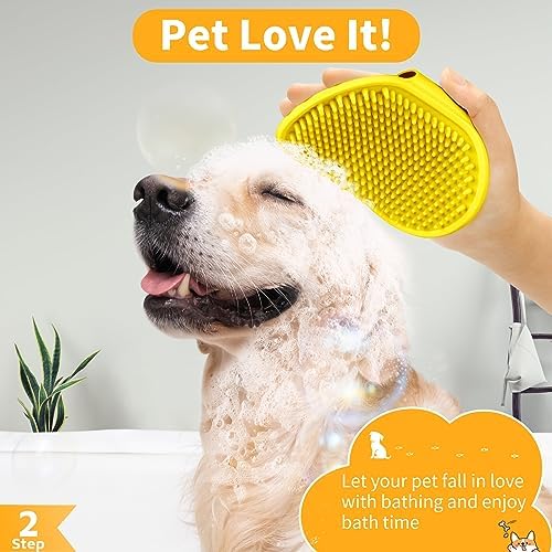 Comotech 6PCS Dog Bath Brush & Dog Toothbrush | Adjustable Handle Shampoo Brush & Scrubber for Short & Long Haired Dogs & Cats | Effectively Solve Odor & Stain Removal Problems (Orange Yellow Yellow) - Image 3