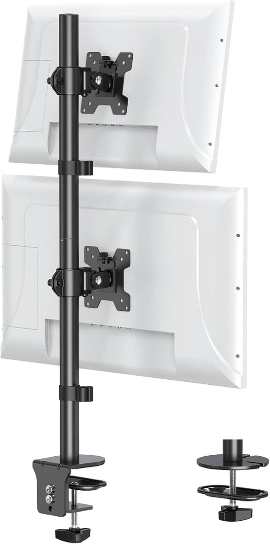 MOUNT PRO Vertical Dual Monitor Stand, Stacked Monitor Mount for 2 Monitors Up to 32 inches, Computer Monitor Arm with Swivel, Tilt, Height Adjustable, Each Monitor Desk Mount Holds up to 17.6 lbs by MOUNTPRO