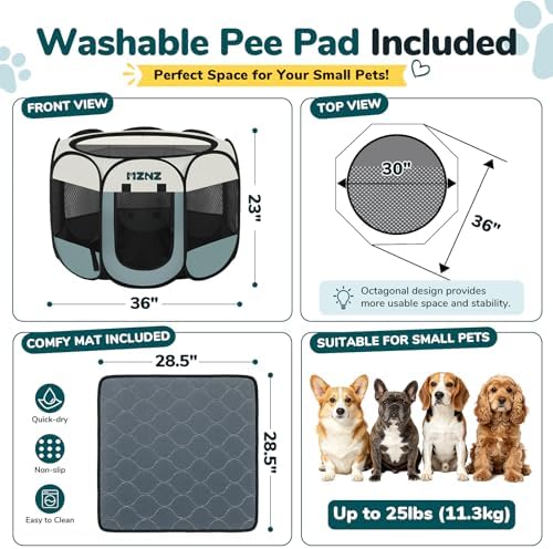 Dog Cat Small Animal Puppy Playpen Crate with Pee Pad, Medium, Grey - Image 2