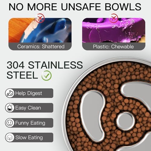 Feedoo Slow Feeder Dog Bowl-1Cup for Small Puppy, Double-Layer 304 Stainless Steel Puzzle Bowl, Anti-Choking for Fast Eaters, Heavy-Duty Non-Slip Base, Dishwasher Safe - Image 4