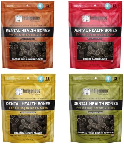 Indigenous Pet Dental Bones, Bacon, Chicken, Carrot, Original, 4 x 17 oz by IndigenousPetProducts