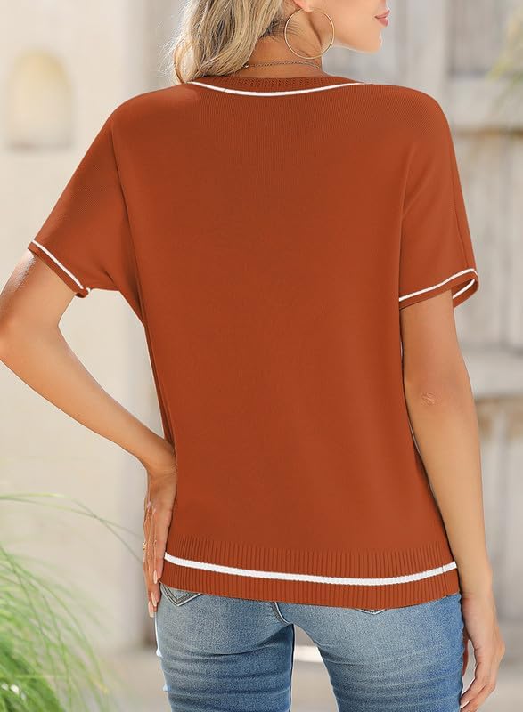 SHEWIN Womens Tops Trendy Short Sleeve Shirts Crewneck Lightweight Knit Sweater Top Business Casual Outfits - Image 2