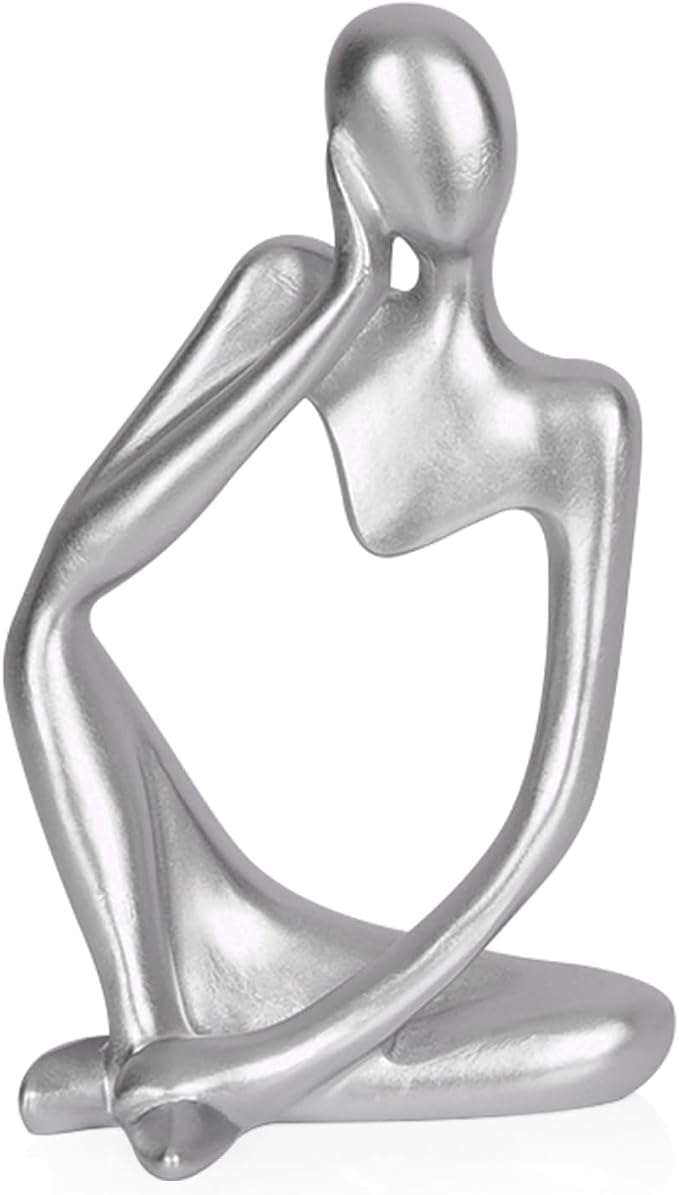 Sandstone Resin Thinker Style Abstract Sculpture Statue Collectible Figurines Home Office Bookshelf Desktop Decor (Small Silver, Left) by Ozzptuu