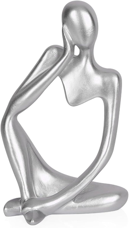 Sandstone Resin Thinker Style Abstract Sculpture Statue Collectible Figurines Home Office Bookshelf Desktop Decor (Small Silver, Left) by Ozzptuu