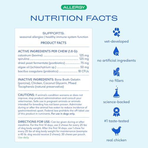 Native Pet Dog Allergy Chews for Medium Breeds - Itchy Skin and Seasonal Itch Support - Colostrum, Probiotics, Spirulina - 30 Chews - Image 6