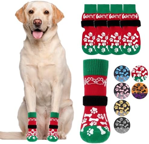 KOOLTAIL Anti Slip Dog Socks for Hot/Cold Pavement to Prevent Licking Paws, Dog Boots&Paw Protector with Grippers for Hardwood Floors, Traction Control No Twist Booties for Small Medium Large Dogs by KOOLTAIL