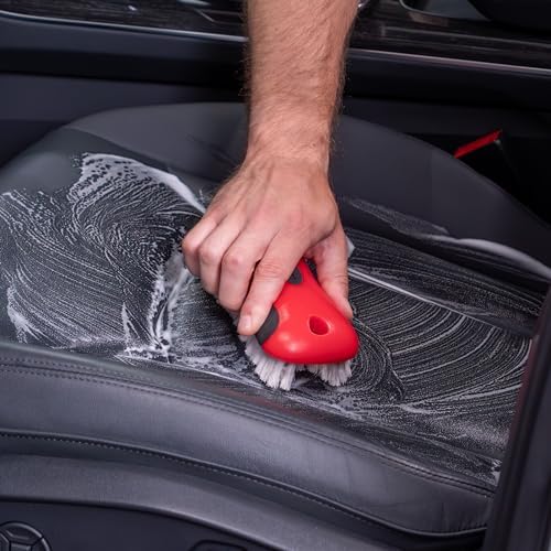 Mothers Soft Bristle Leather and Upholstery Car Cleaning Scrub Brush for Automotive, Home, Couch, Stain Remover, Red - Image 2