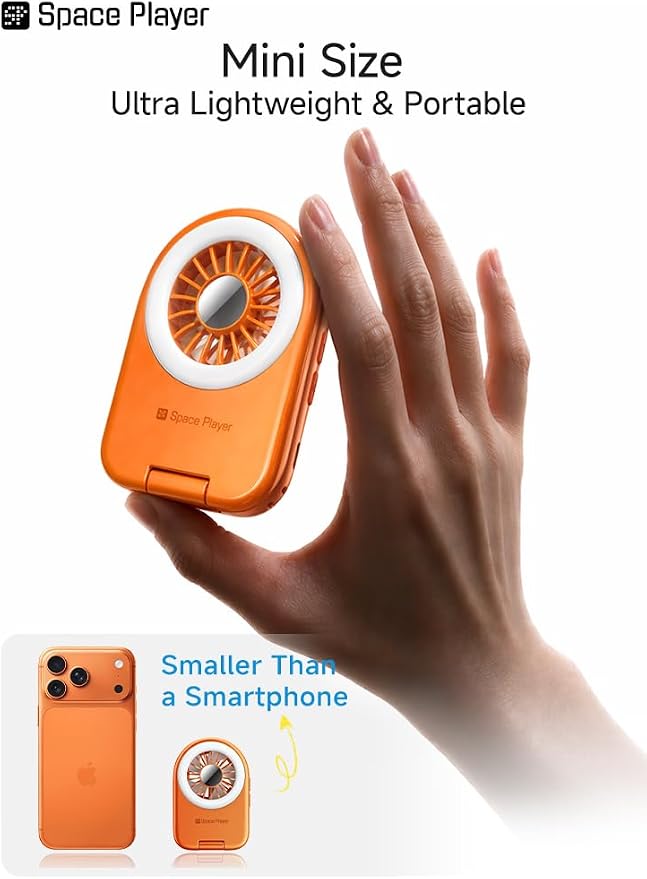 Space Player 6-in-1 Mini Fan, Portable Handheld Fan with Neck Fan, Magnetic Phone Mount, Desktop Stand & Selfie Fill Light, USB Rechargeable Pocket Fan for Travel, Cruise, Concert, Makeup,Blue - Image 6