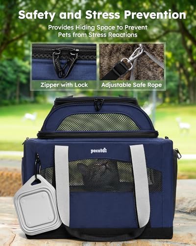 Pecute Cat Carrier, Top Expandable Dog Crate for Travel, Blue - Image 5