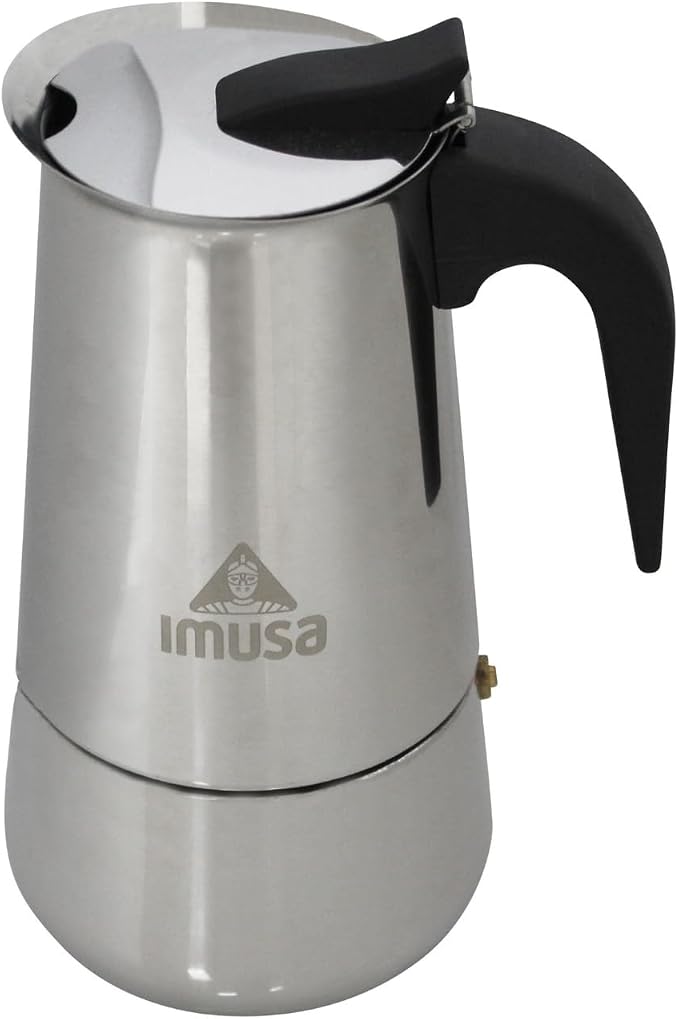 IMUSA USA B120-22062M Stainless Steel Stovetop Espresso Coffeemaker 6-Cup, Silver | Mirror-Polished Finish, Cool-Touch Handle and Flip-Up Top, Works on Gas, Ceramic, And Electric Stovetops by VisitIMUSA