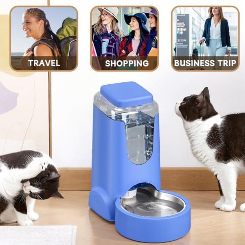 HWONMTE Portable Automatic Cat Feeder and Water Dispenser with Stainless Steel Bowl Dog Gravity Food Feeder and Waterer for Small Medium Pets Puppy Kitten 1 Gallon x 2 (Sapphire Blue) - Image 6