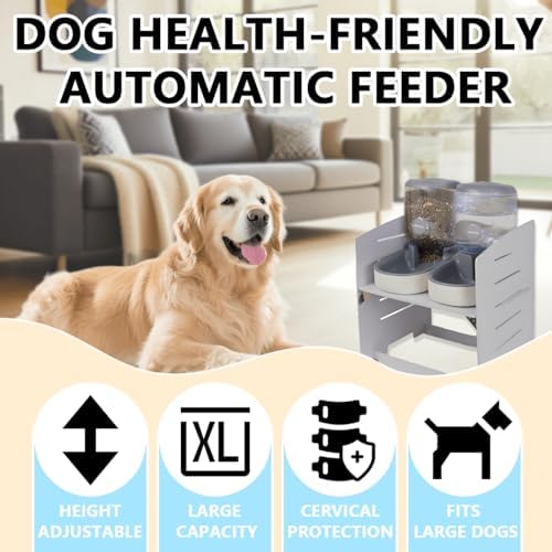 Elevated Gravity Pet Feeder & Water Dispenser Combo for Medium/Large/Senior Dogs - 4L/135oz Capacity, 5 Adjustable Height Settings, Cervical-Friendly Design Reduces Neck Strain - Image 2