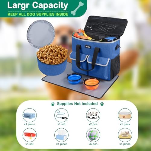 Dog Travel Bag - Dog Travel Kit for a Weekend Away Set Includes Pet Travel Bag Organizer for Accessories, 2 Collapsible Bowls, 2 Travel Food Container - Image 5