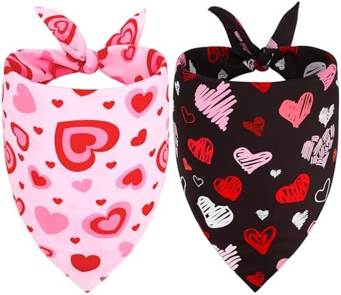 Vivifying 2 Pack Valentine's Day Dog Bandanas - Triangle Dog Scarf with Heart Design, Reversible for Festive Photo Props and Decor (X-Large, Valentine's Day) by Vivifying