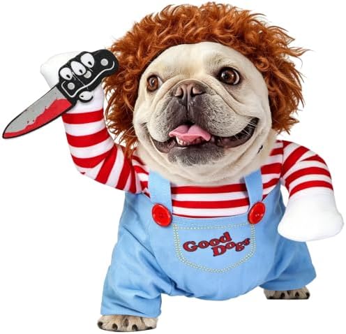 Dog Halloween Costumes, Funny Dog Killer Doll Costume with Wig and Knife, Adjustable Pet Halloween Cosplay Costume for Small Medium Large X-Large Dogs (Medium) by Unknown