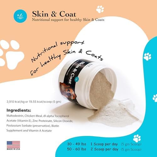 Skin and Coat Supplement Powder for Medium Dogs- Anti Allergy Treatment and Itching Relief - with Vitamins A, E and Biotin - Care Products and Shedding Control Supplements for Itchy Pets - Image 3