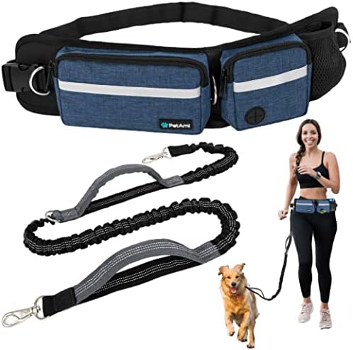 PetAmi Hands Free Dog Leash with Waist Running Belt Bag, Single (Navy) by PetAmi
