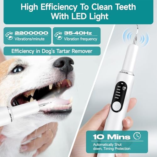 Dog Teeth Cleaning Kit Dog Plaque and Tartar Remover with LED Light 5 Adjustable Modes Electric Toothbrush Pet Teeth Cleaner for Dogs and Cats (White and Blue Finger Cots) - Image 3