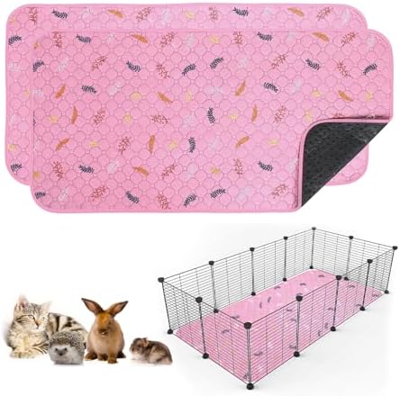 Sunheir 2 Pack Washable Guinea Pig Pee Pads, 24" x 48" Waterproof Reusable Guinea Pig Cage Liners, Absorbent Bedding Training Mat for Small Animal Guinea Pigs Rabbit Bunny Hamster - Pink by SUNHEIR