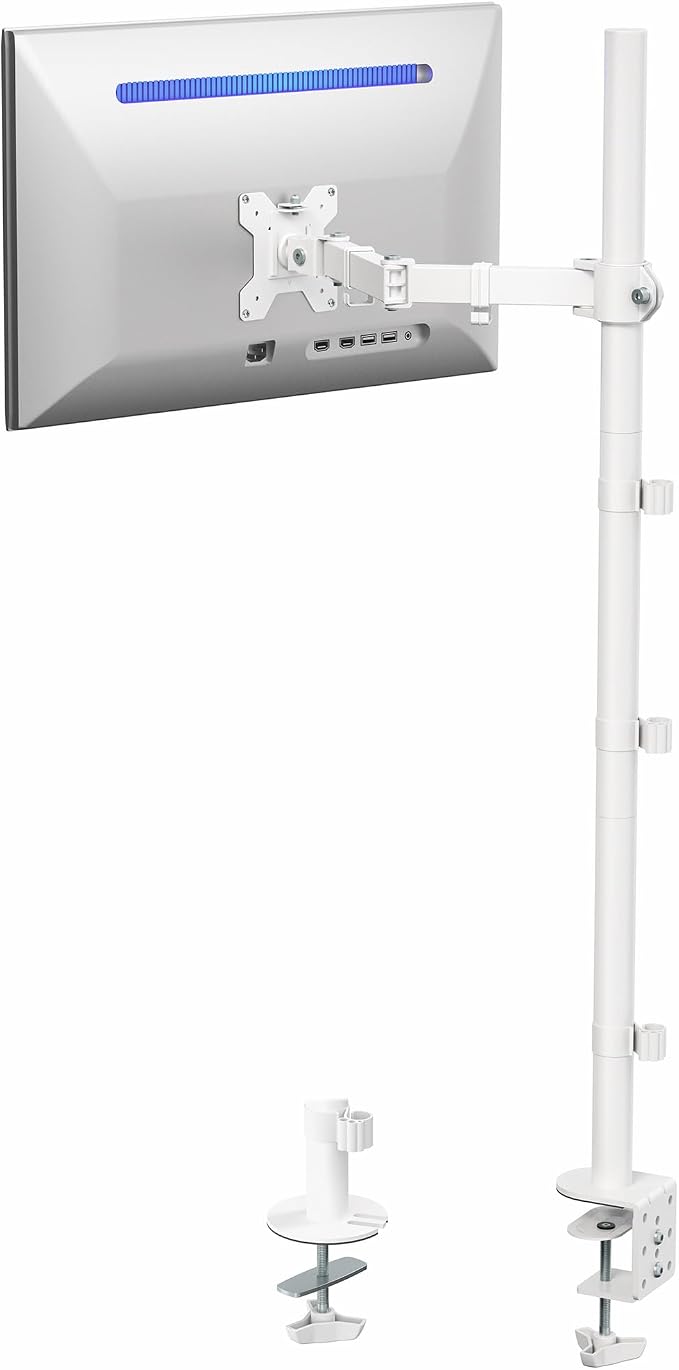 VIVO Extra Tall Single Monitor Desk Mount Stand with 39 inch Pole, Features Full Adjustability - Tilt and Articulation, Holds 13 to 32 inch Screens up to 10kg with VESA Mounting, White, STAND-V011W by Unknown