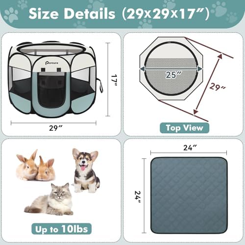 Persure Cat Dog Playpen Tent Crate Cage with Washable Pee Pad(Grey,Small) - Image 6