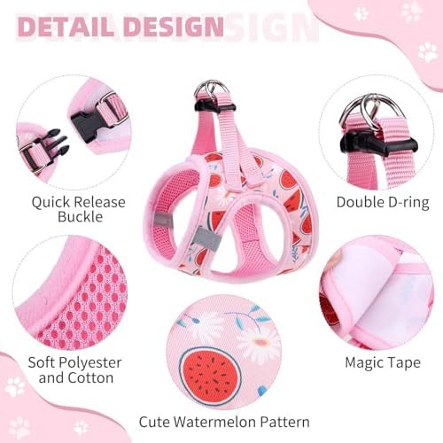 KOOLTAIL Dog Harness and Leash Set for Small Medium Dogs, Step in No Pull Soft Mesh Dog Harness Comfort Padded Pet Vest, Adjustable Reflective Easy Walking Puppy Cats Harness Training, Watermelon S - Image 2