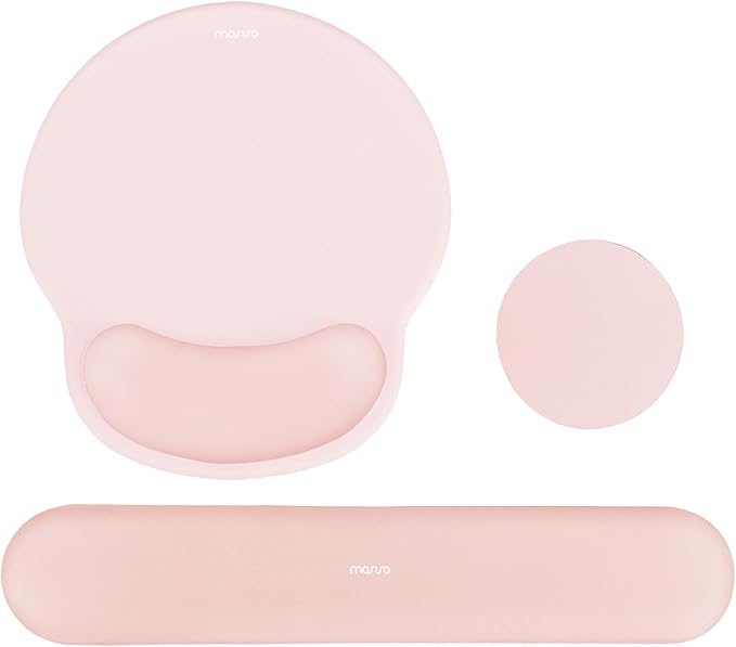 MOSISO Wrist Rest Support for Mouse Pad&Keyboard Set, Chalk Pink | Circle Curved Ergonomic Mousepad Non-Slip Base Home/Office Pain Relief&Easy Typing Pad with Soft Cloth&Silicone Lining by MOSISO