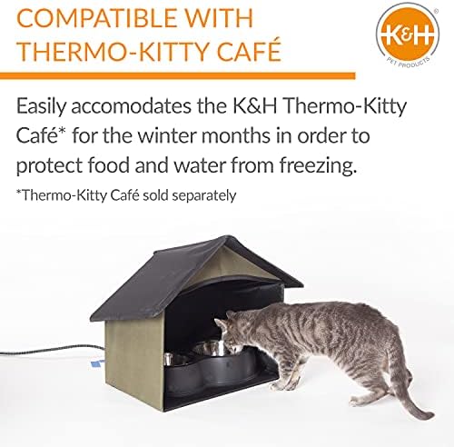 K&H Outdoor Cat Dining Room, Covered Outdoor Feeding Station Shelter, Olive - Image 4