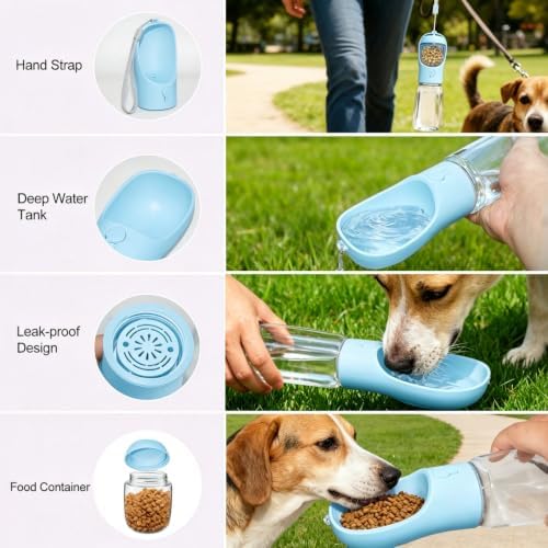 Portable Dog Water Bottle with Food Container, Drinking Bottle for Travel - Image 4