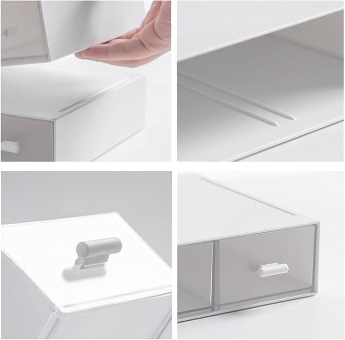 Desk Organizer with Drawers Stackable Storage Drawers, Plastic Compact Desk Storage Box Great for Office School Home Small Space- 1drawers (White) - Image 4