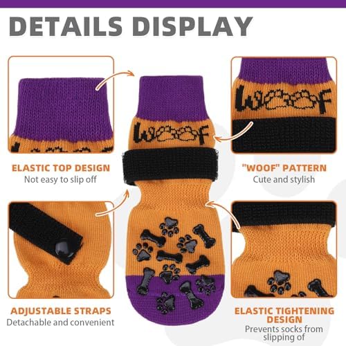 KOOLTAIL Anti Slip Halloween Dog Socks to Prevent Licking Paws, Dog Costume Boots&Paw Protector with Grippers for Hardwood Floors, Warm Winter Traction Control Booties for Small Medium Large Dogs, L - Image 2