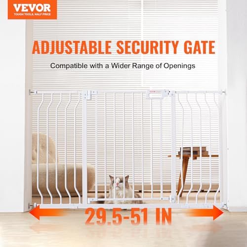 VEVOR 29.5-53" Extra Wide Safety Gate for Stairs, Auto Close Dog Gate for The House, Easy Install Pressure Mounted Pet Gates for Doorways, Easy Walk Thru Wide Safety Gate for Dog, White - Image 2